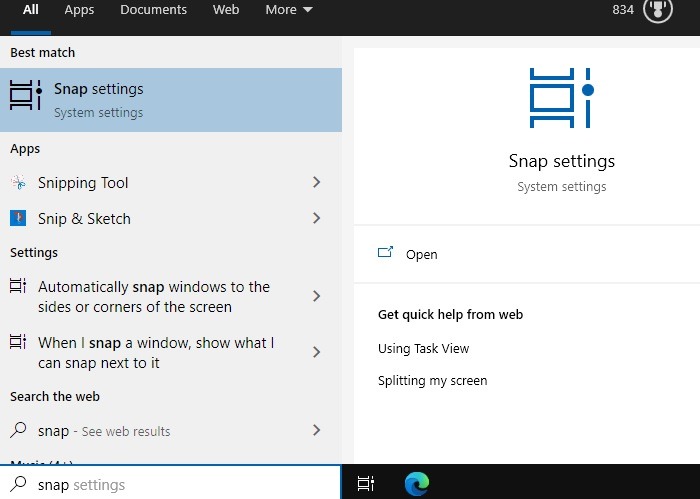 Snap Windows Windows10 Snap Settings