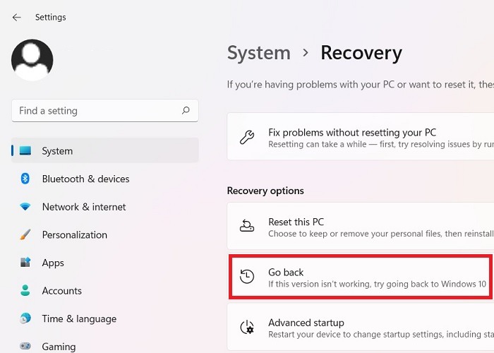 Windows11 Roll Back Windows10 Go Back Option