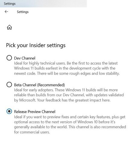 Windows11 Roll Back Windows10 Pick Insider Settings
