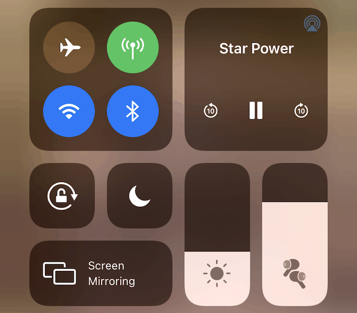 The iOS Control Center.