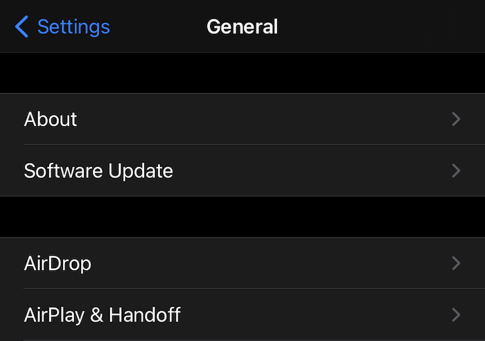 The iOS Settings screen.