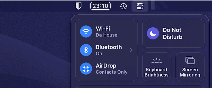 The Bluetooth option in the macOS Control Center.