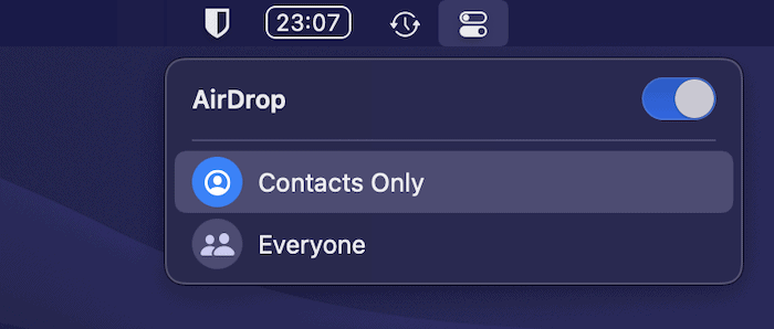 Toggling AirDrop in macOS.