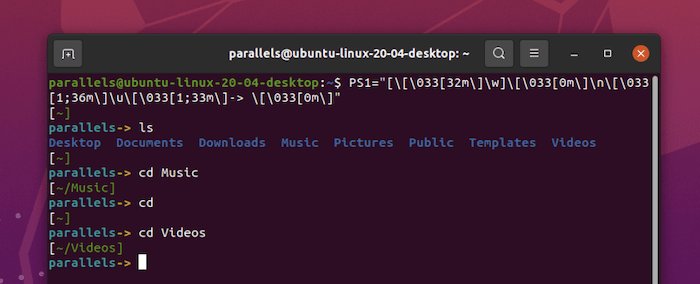 Showing the full directory path in the prompt.
