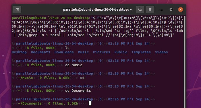 Displaying working directory information.