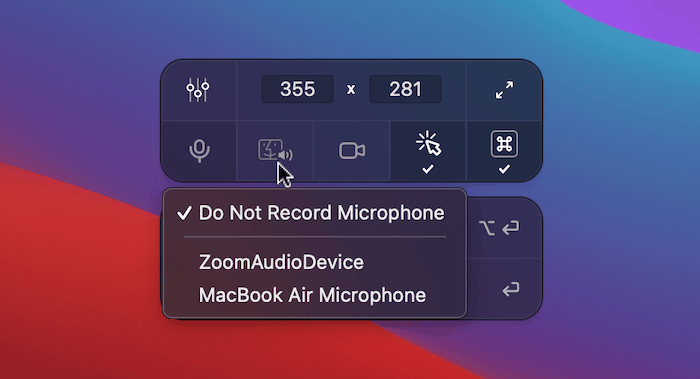CleanShot X's capture audio options.