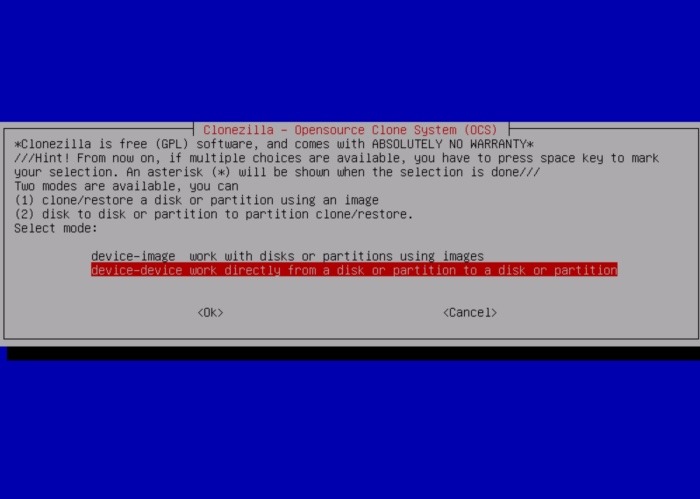 Clone Drive Clonezilla Menu