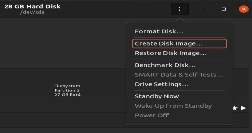Clone Drive Gnome Disks Options Menu