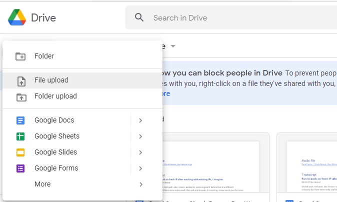 Uploading files to Google Drive to convert.