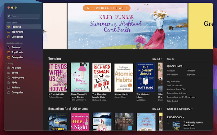 The Apple Books marketplace.