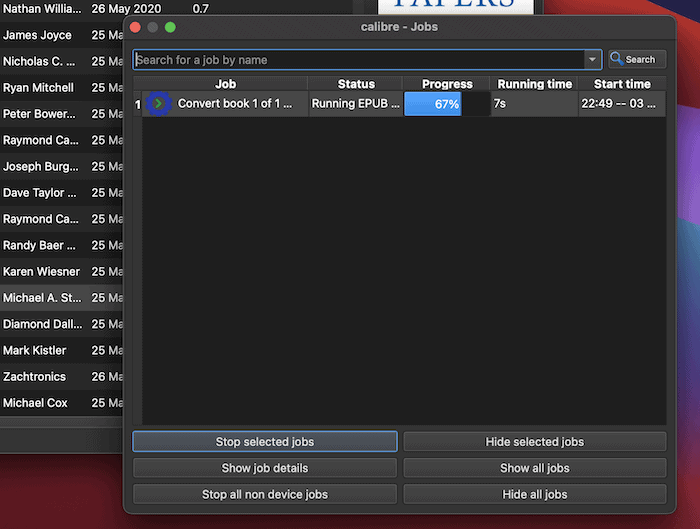 A Calibre job running.