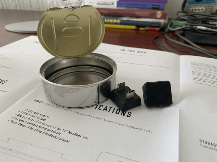 The jumper cables and its tin can.