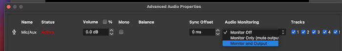 OBS' advanced audio options.