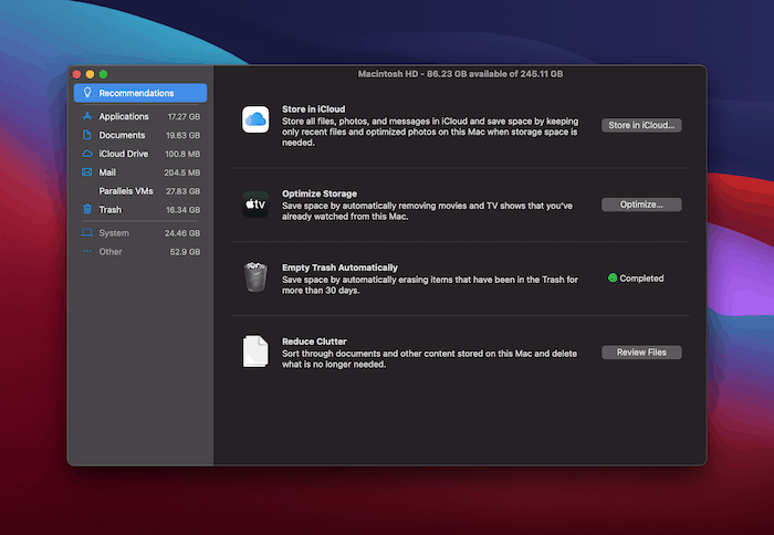 The macOS Storage Management pane.