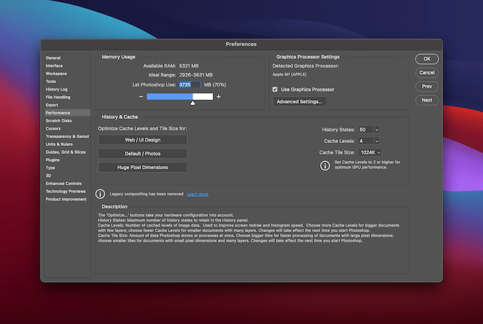 The Performance panel.