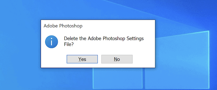 Photoshop's dialog for deleting preferences.