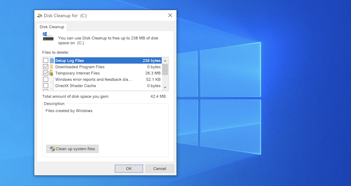 Windows' Disk Cleanup screen.