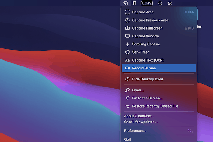 The Record Screen option.
