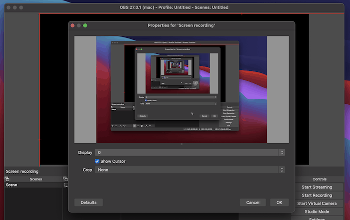 The OBS Recording Properties.