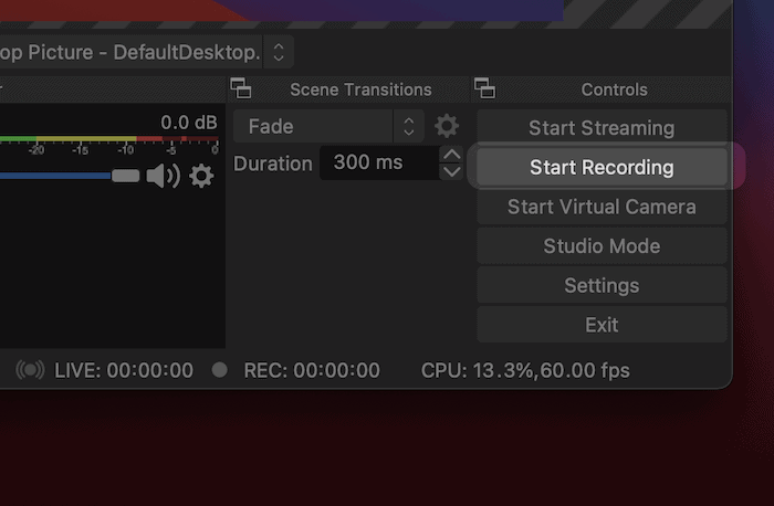 The Start Recording button.