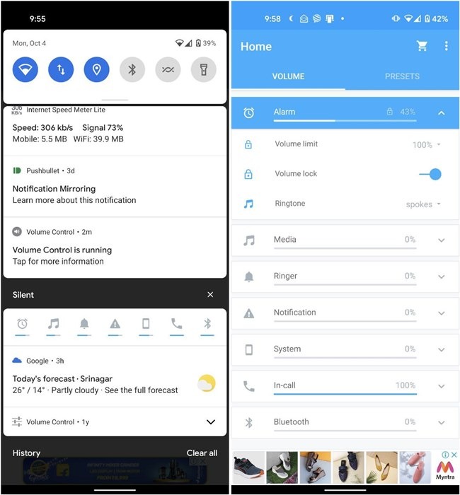 Android Volume Control App Notification Panel