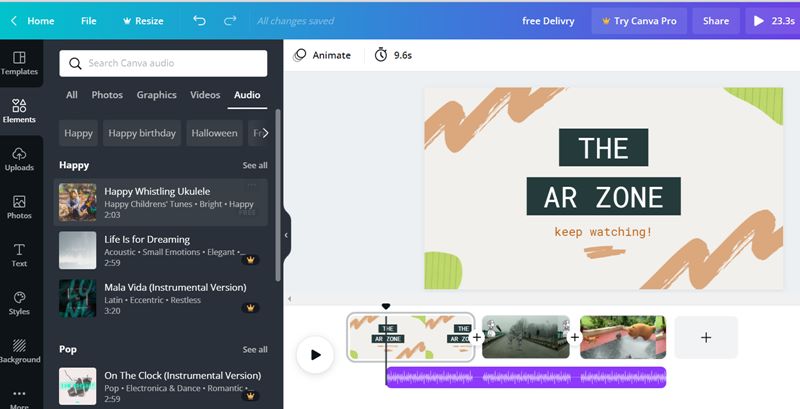 Canva Video Editor Add Audio Stock