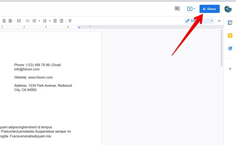 Google Docs Resume Share Button