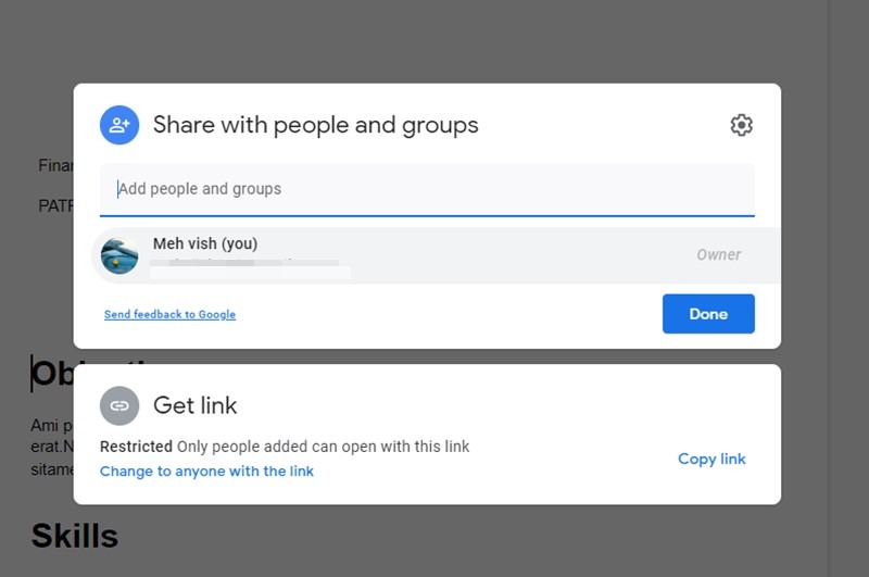 Google Docs Resume Share People