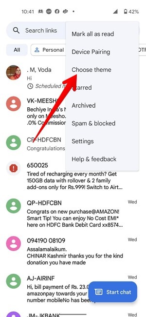 Google Messages Dark Mode