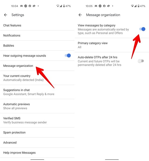 Google Messages Enable Categories