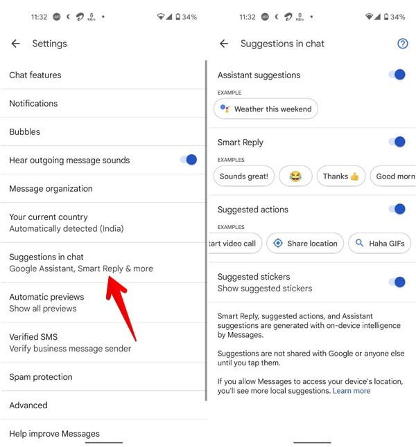 Google Messages Smart Suggestions