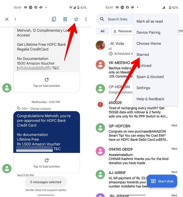 Google Messages Star Messages