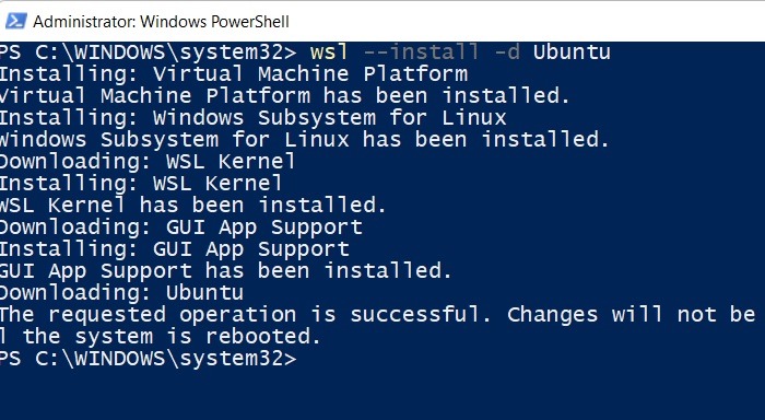 Wsl Install Powershell Windows11 Gui App Support Installed