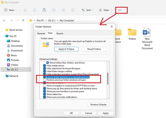 Win11 Context Menus Folder Options Launch Windows Separate