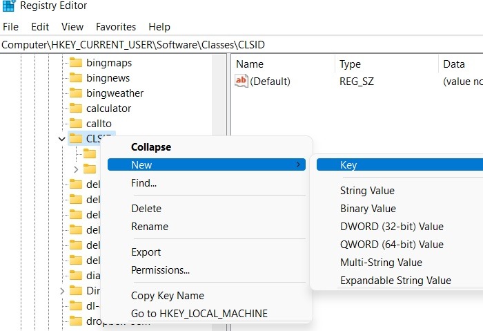 Win11 Context Menus Regedit Clsid Newkey