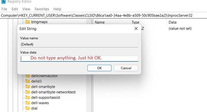 Win11 Context Menus Regedit Inprocserver32 Value Blank