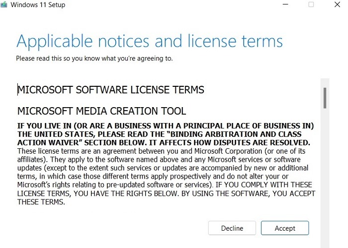 Windows11 Install Media Creation Applicable Notice