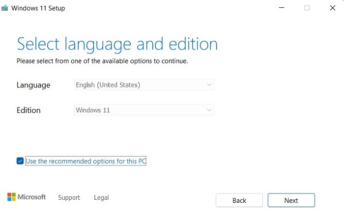 Windows11 Install Media Creation Language Edition