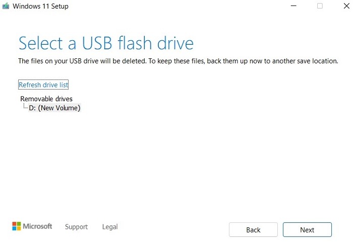 Windows11 Install Media Creation Select Usb Drive