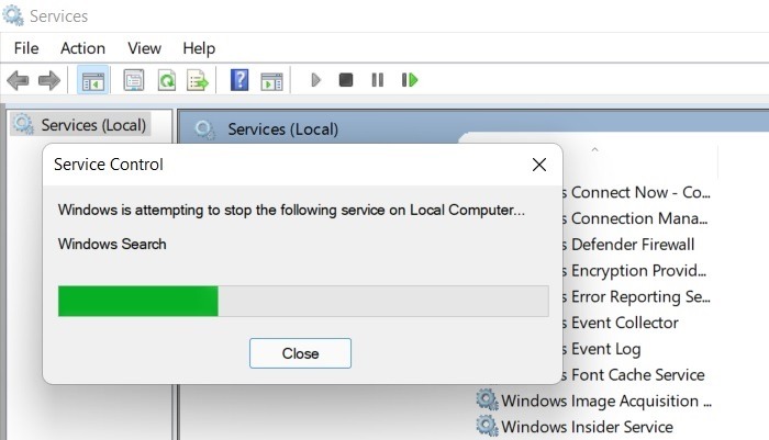 Windows11 Stuck Search Attempting Stop Service