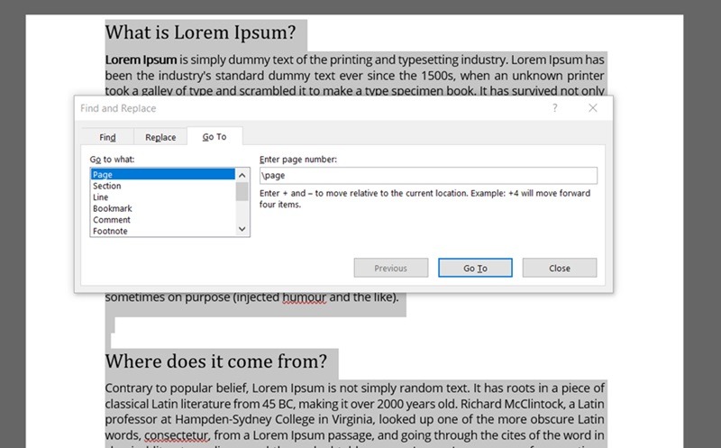 Word Delete Page Select One