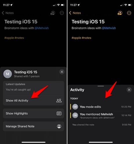 Apple Notes Activity View