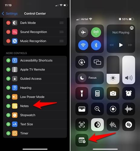 Apple Notes Control Center Widget