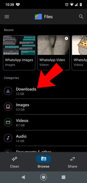 Download folder in the Files app on Android.