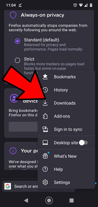 Select Downloads in Firefox settings.