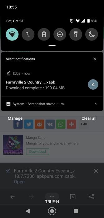 Example of a downloaded file notification in Android.