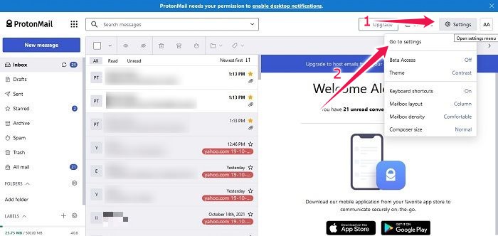 How To Read Yahoo Mail Any Email App Protonmail Go To Settings