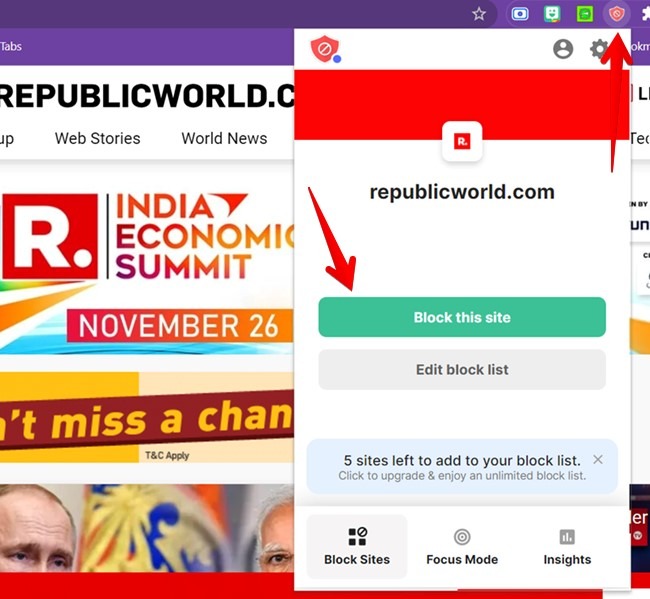 Block Websites Chrome Desktop Extension Add To List
