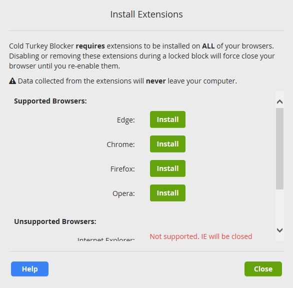 Block Websites Coldturkey Install Extensions