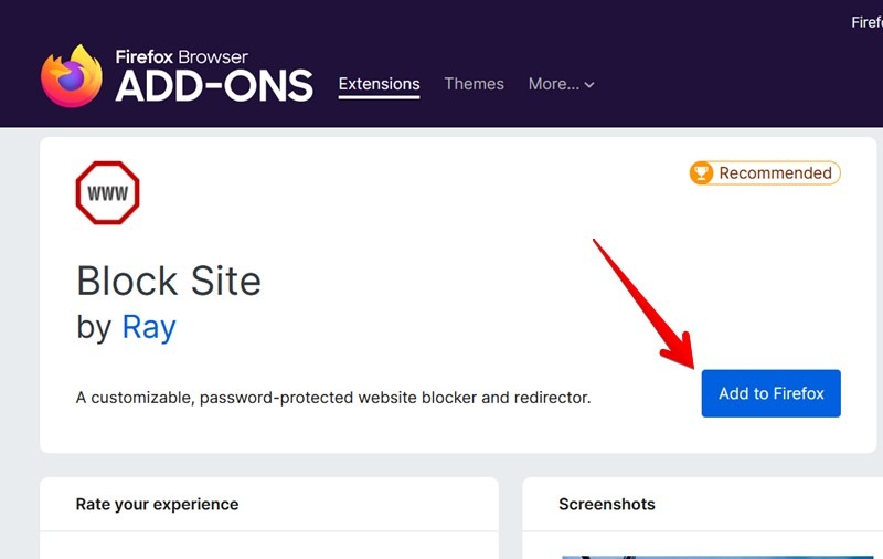 Block Websites Firefox Add On